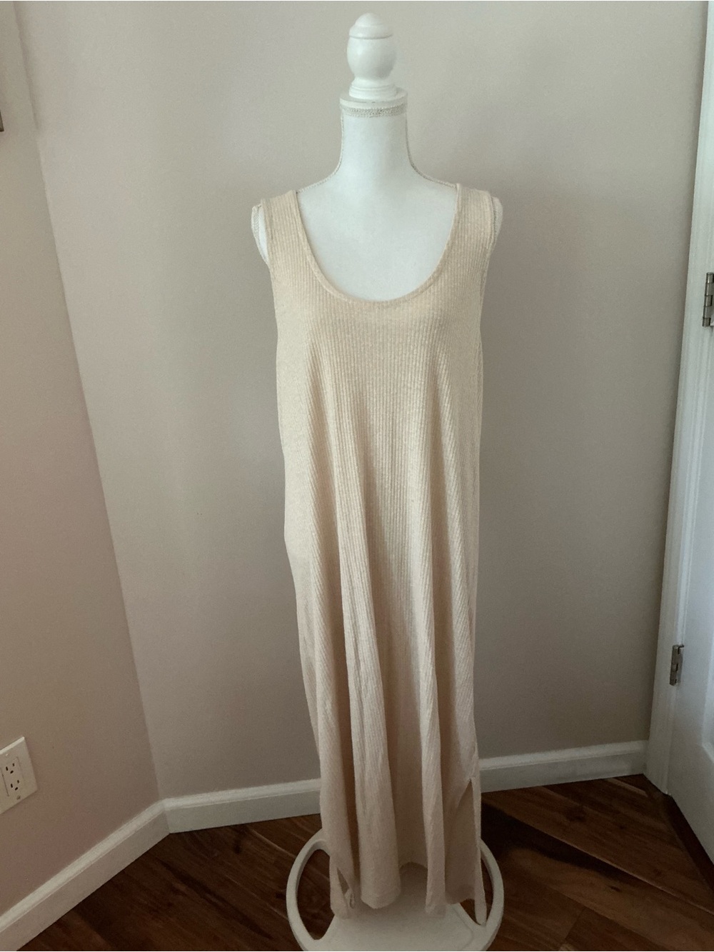 Old Navy Cream Ribbed Maxi Tank Dress